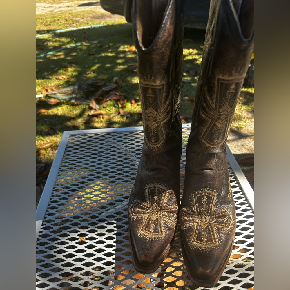 Brown Embroidered Combat Boots